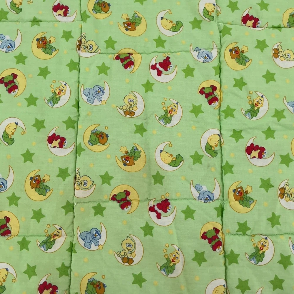Vintage 90s Sesame Street Baby Quilt Toddler Green Yellow Elmo Big Bird 32